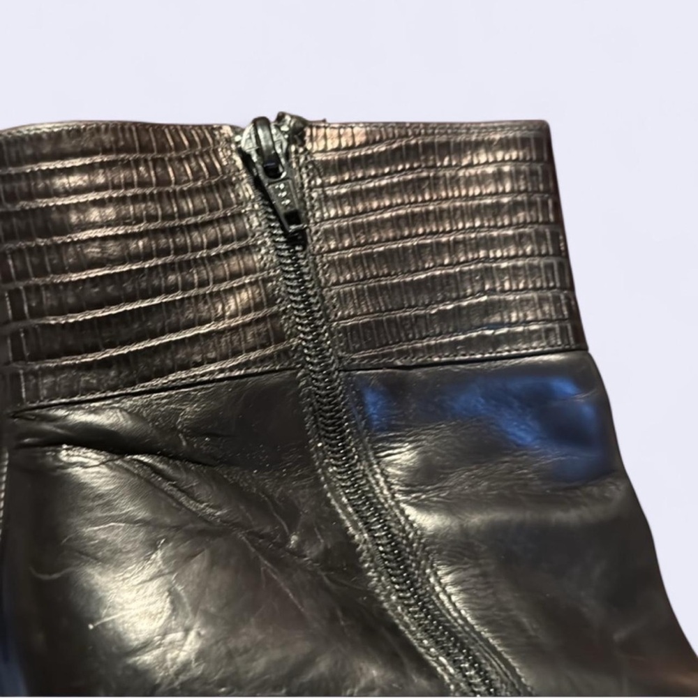Via Spiga black booties bow ring buckle detail stacked heel square toe side zip - Picture 8 of 11